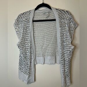 Y2K Sweater Project Silver Open-Knit Sequin Detail Cardigan
